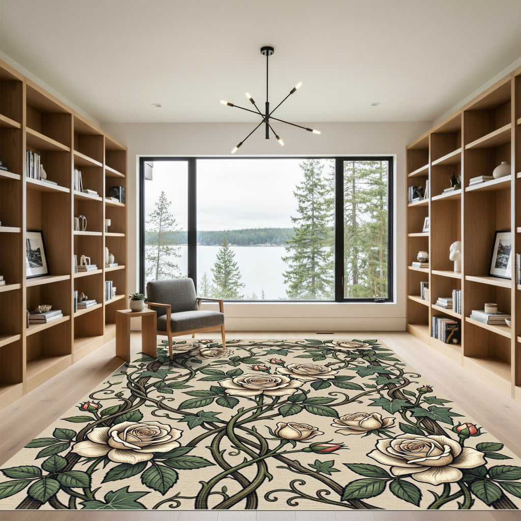 Cream Rose and Ivy Garden Vine Rug
