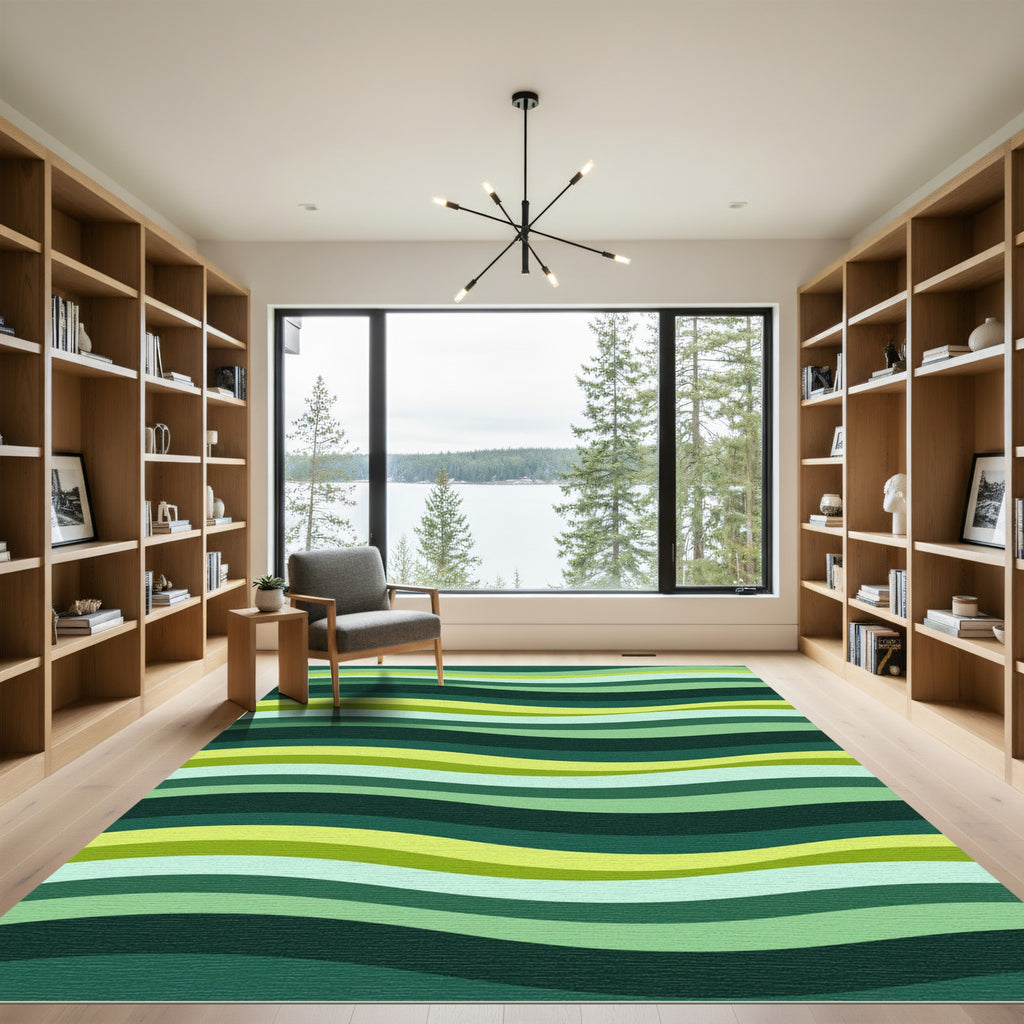 Verdant Green Wavy Stripes Rug