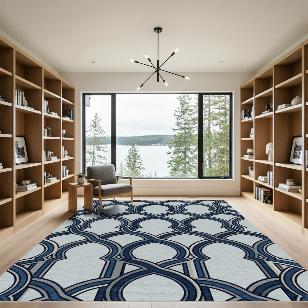 Geometric Navy and Slate Arched Interlace Rug