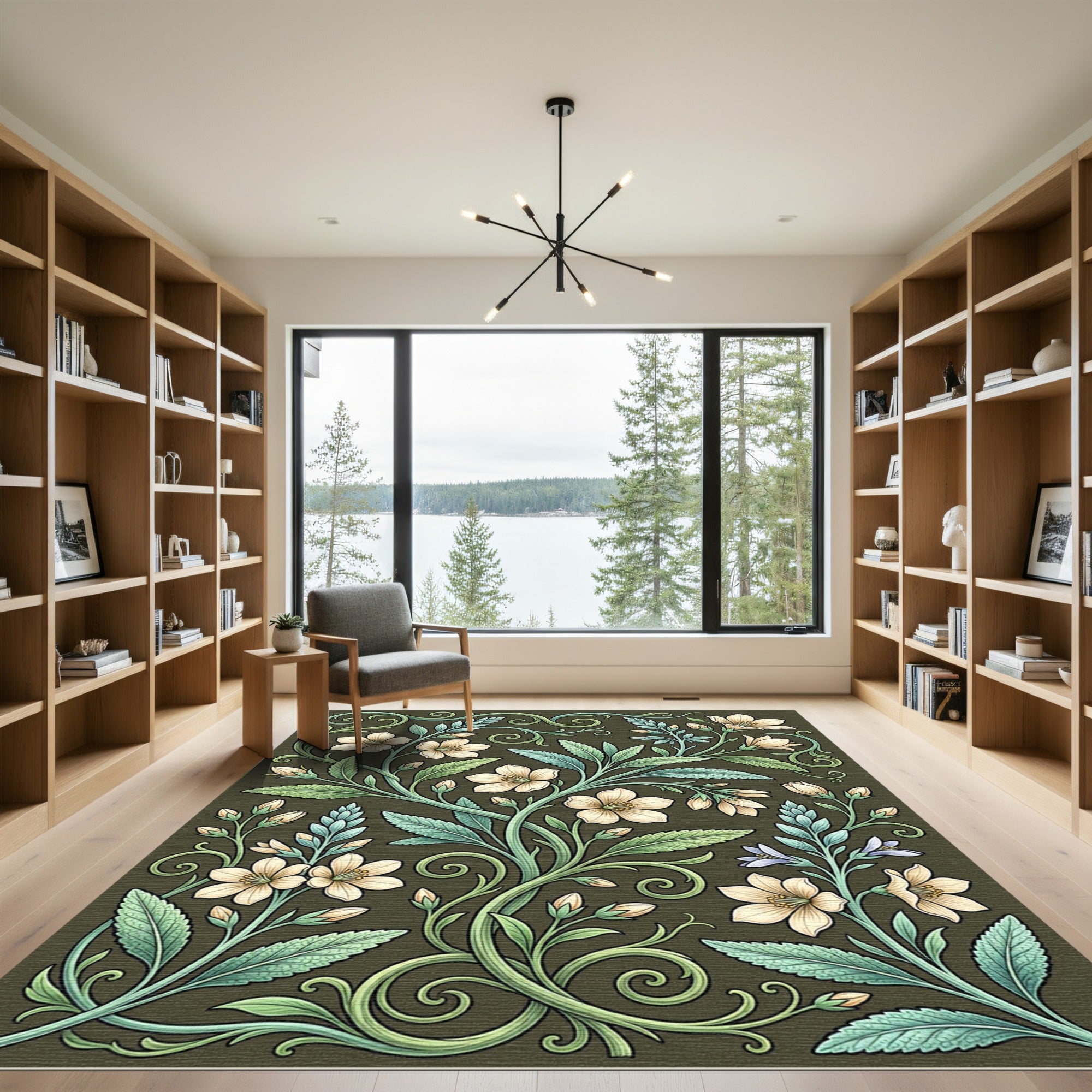 Cream Blossom Vine Scroll Rug