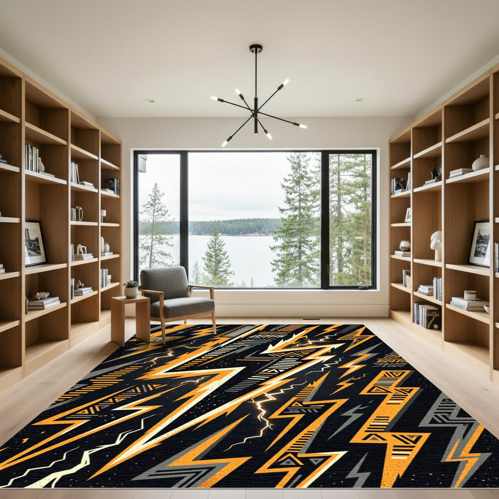 Orange Yellow Lightning Geometric Abstract Rug