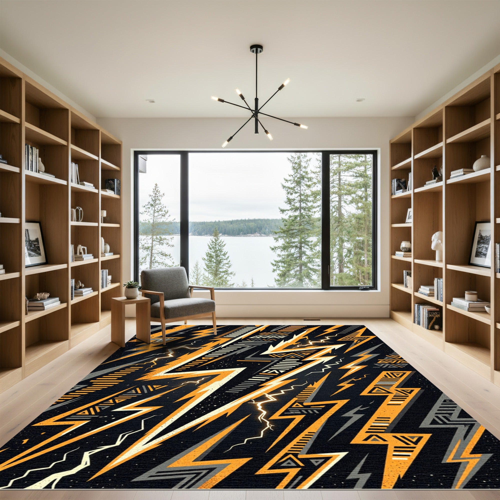 Orange Yellow Lightning Geometric Abstract Rug