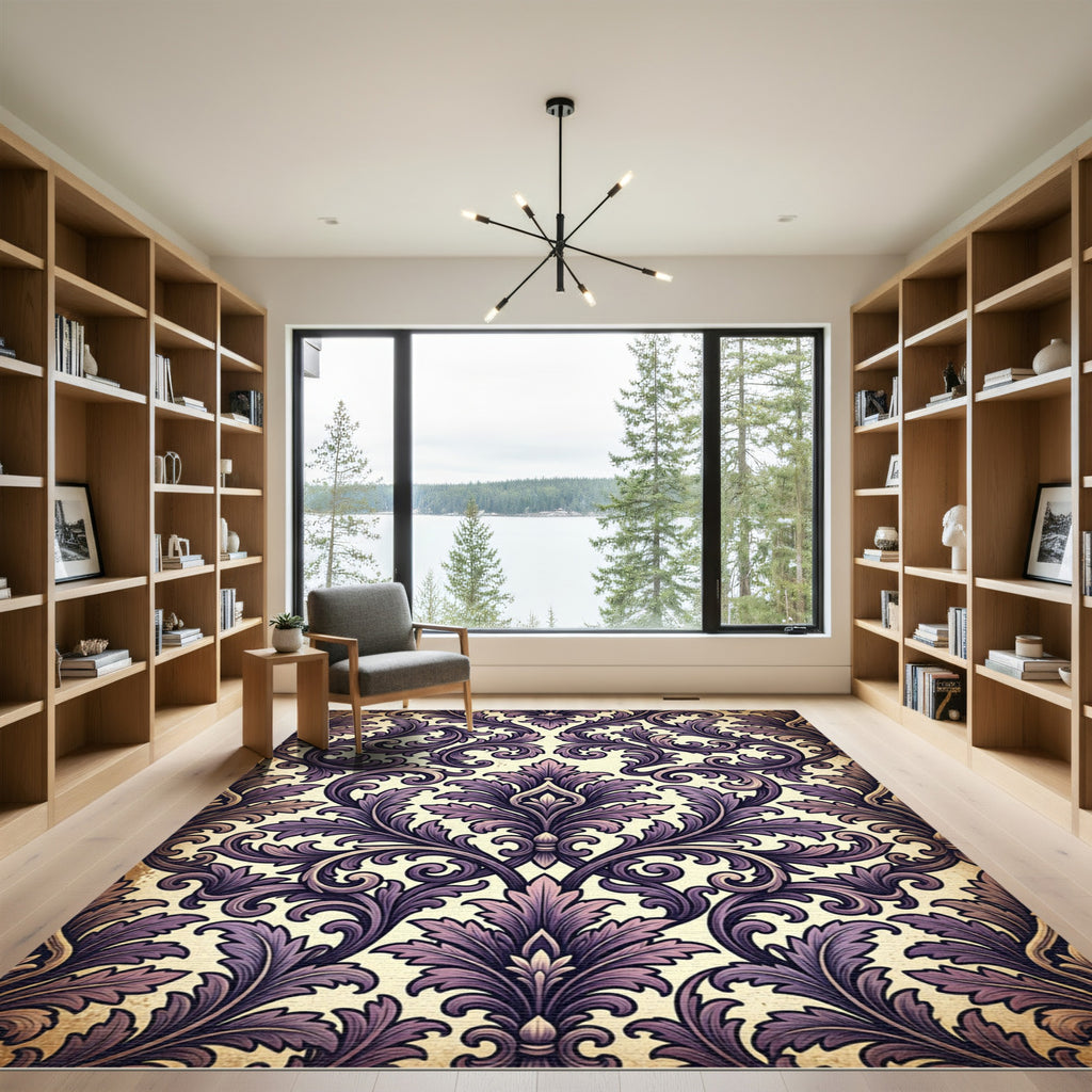 Elegant Amethyst Ornate Scroll Damask Rug