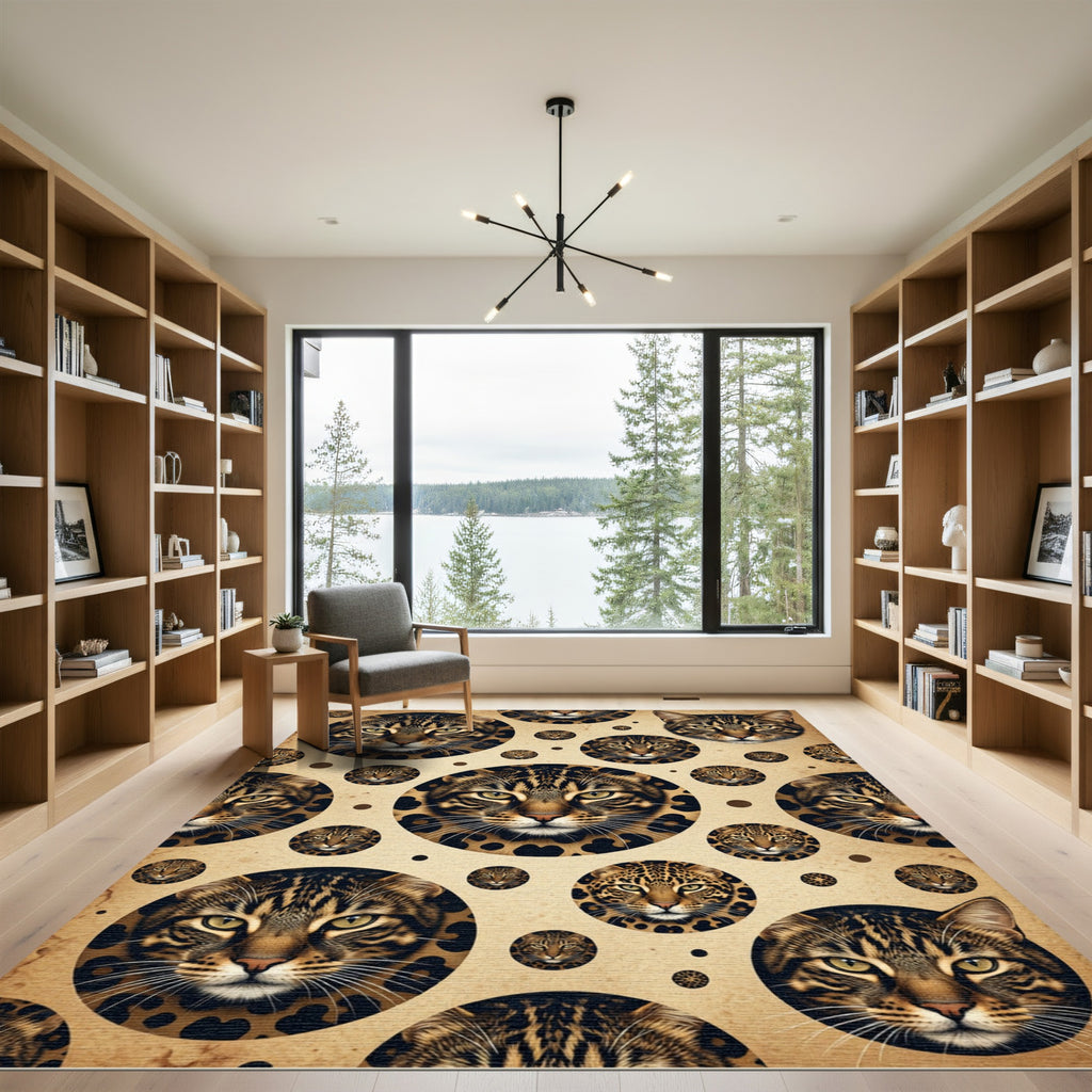 Golden Leopard Spotted Feline Portrait Rug