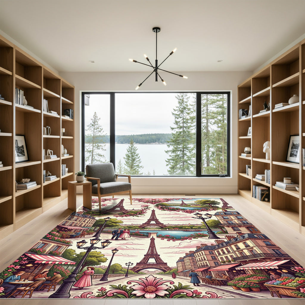 Parisian Eiffel Tower Floral Landscape Rug