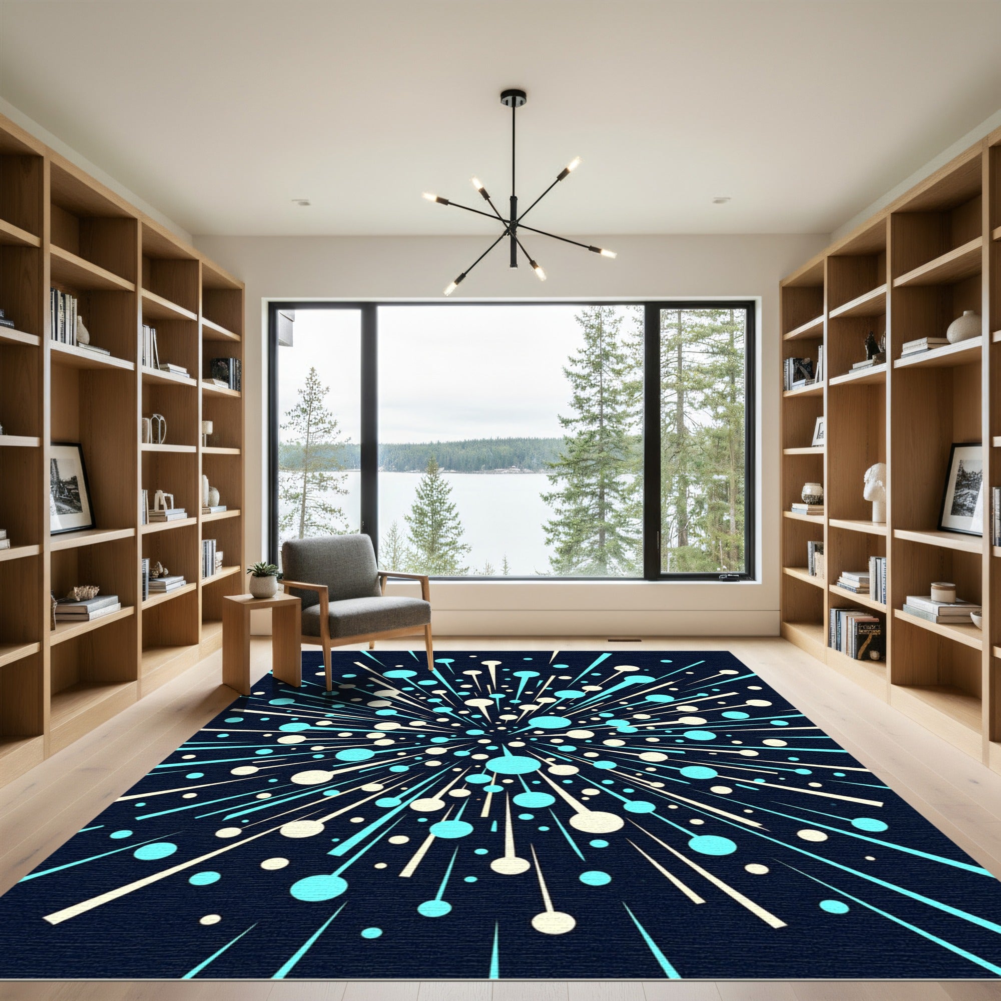 Explosion Bright Circles Teal Yellow Rug