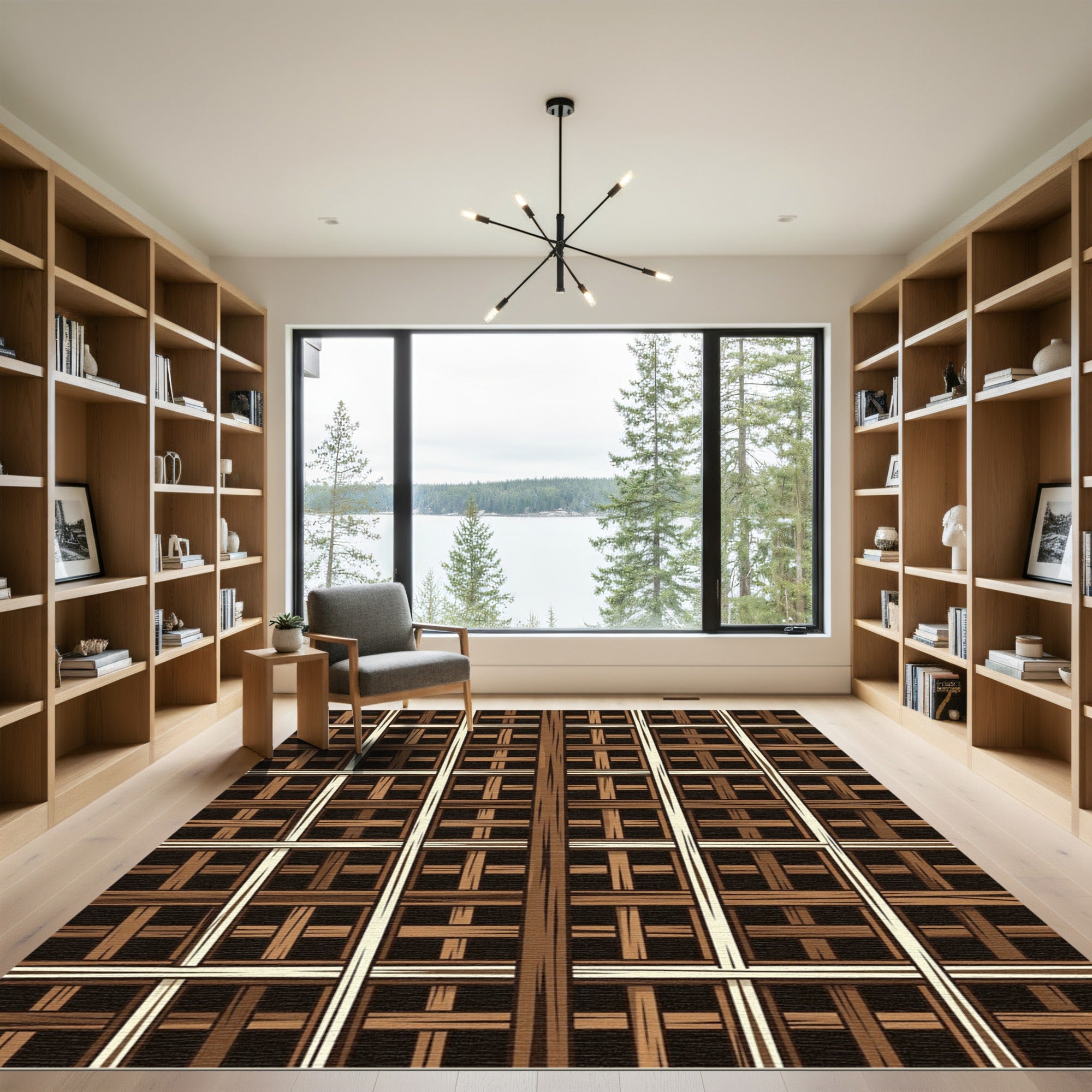 Rustic Wood Weave Grid Rug