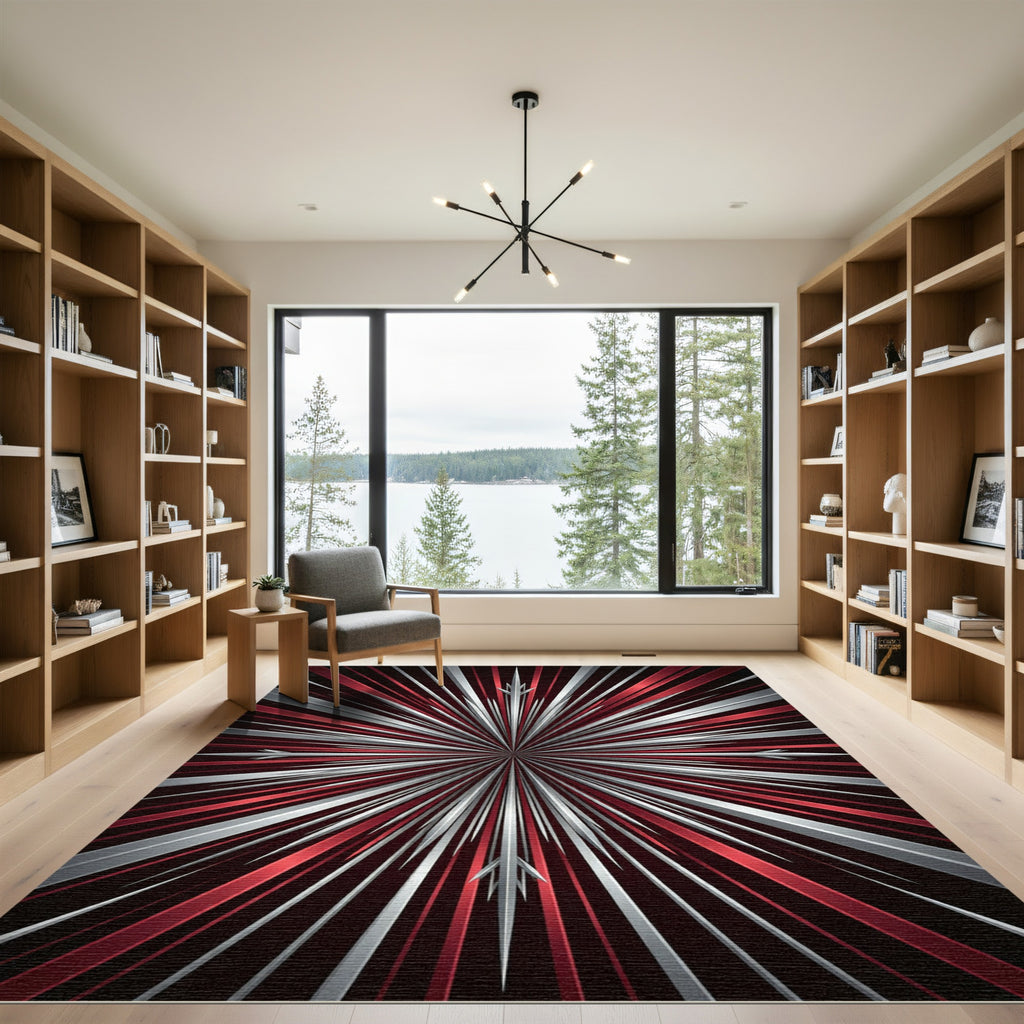 Red Silver Radial Burst Rug