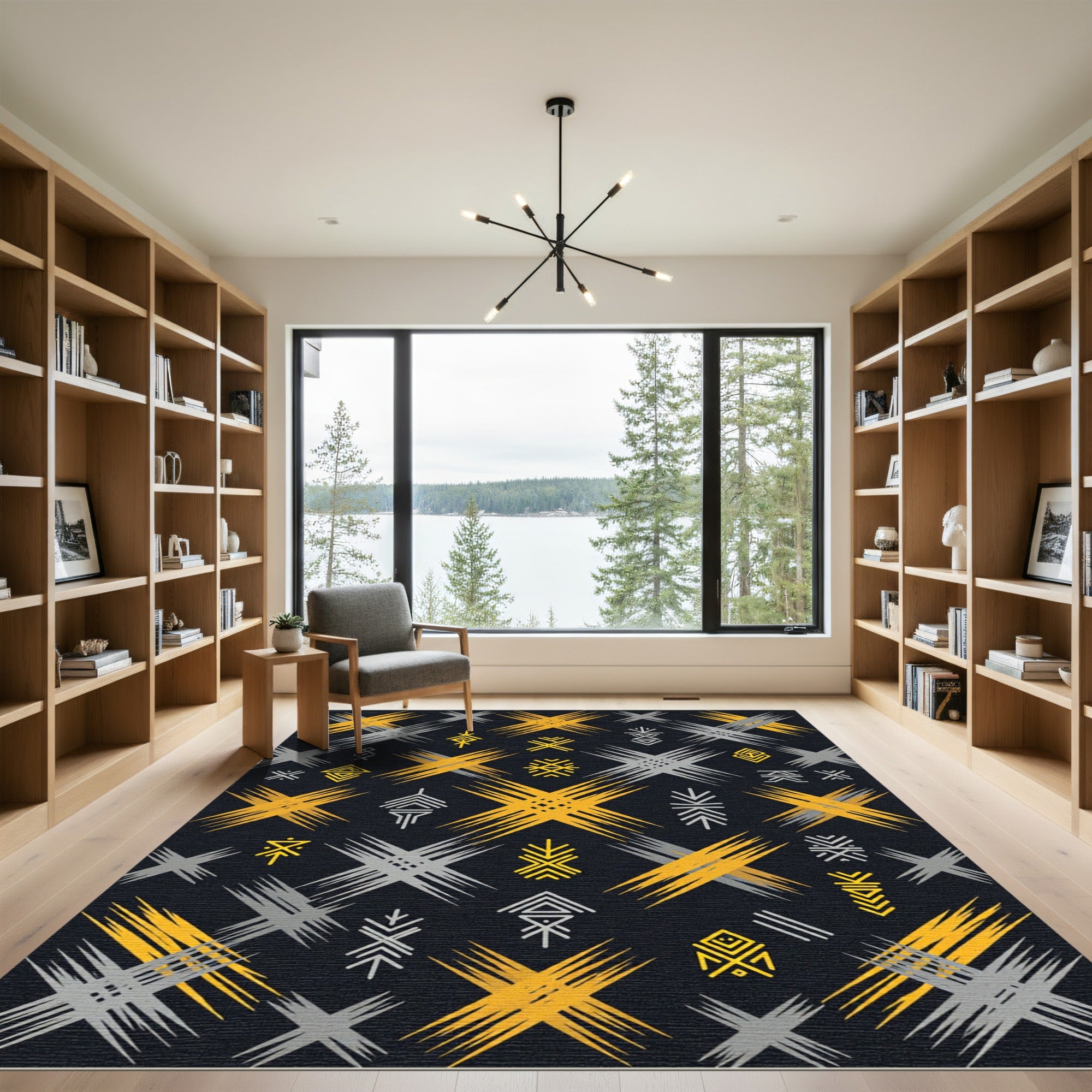 Black Golden Ethnic Geometric Tribal Rug