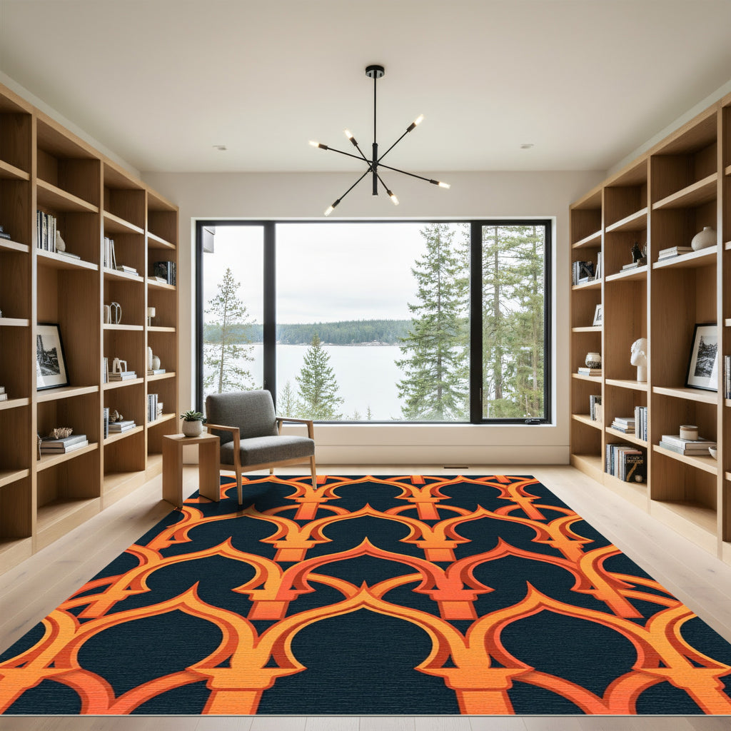 Bold Amber Arched Geometric Lattice Rug