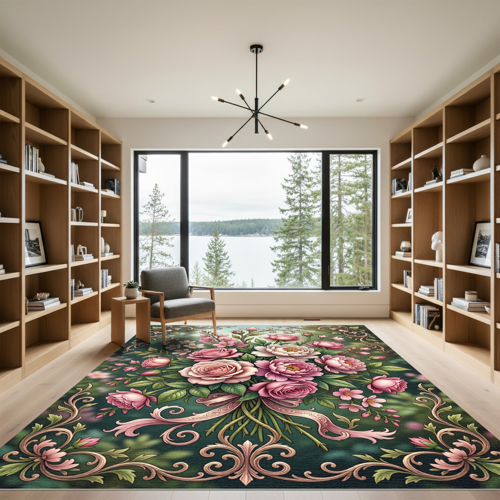 Elegant Pink Rose Floral Vintage Bouquet Rug