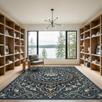 Elegant Blue Chrysanthemum Ornate Medallion Rug