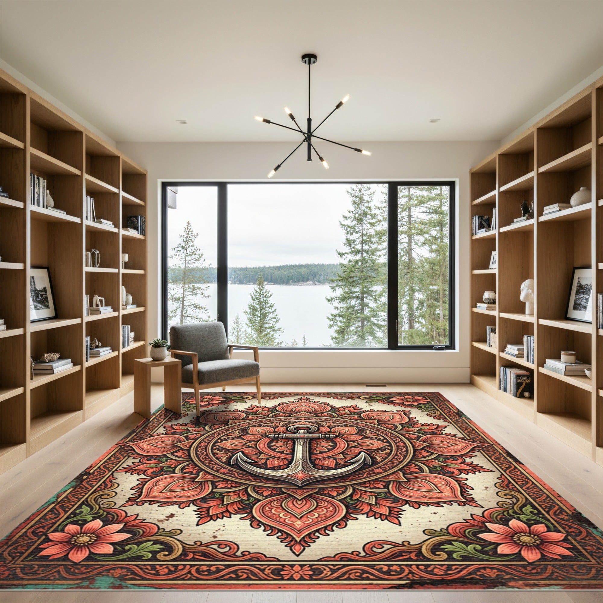 Vintage Coral Floral Mandala Anchor Rug