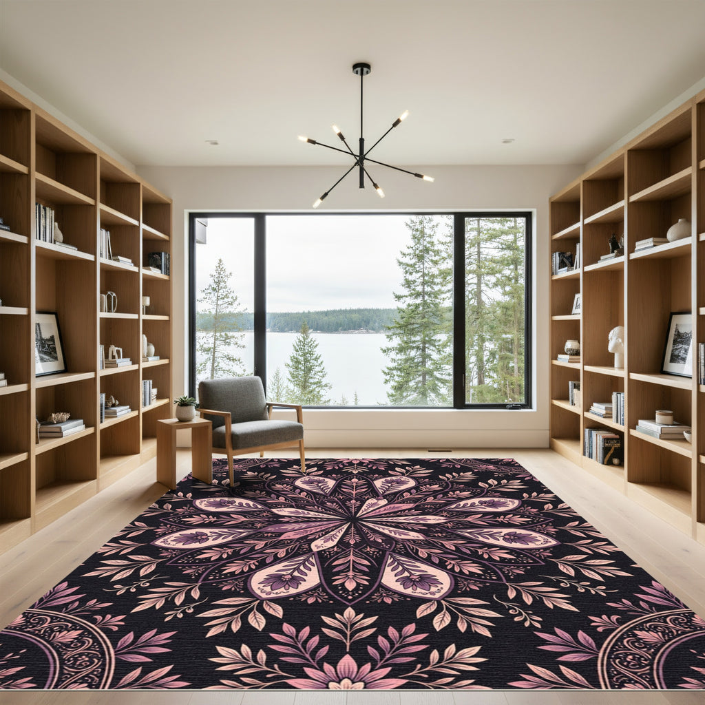 Floral Mandala In Blush And Plum Rug