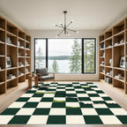 Forest Landscape Checkerboard Tattered Green Rug
