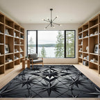 Monochrome Geometric Celestial Star Grid Rug