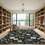 Dark Cream Floral Meadow Garden Rug