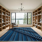 Modern Navy Industrial Railway Crossings Rug