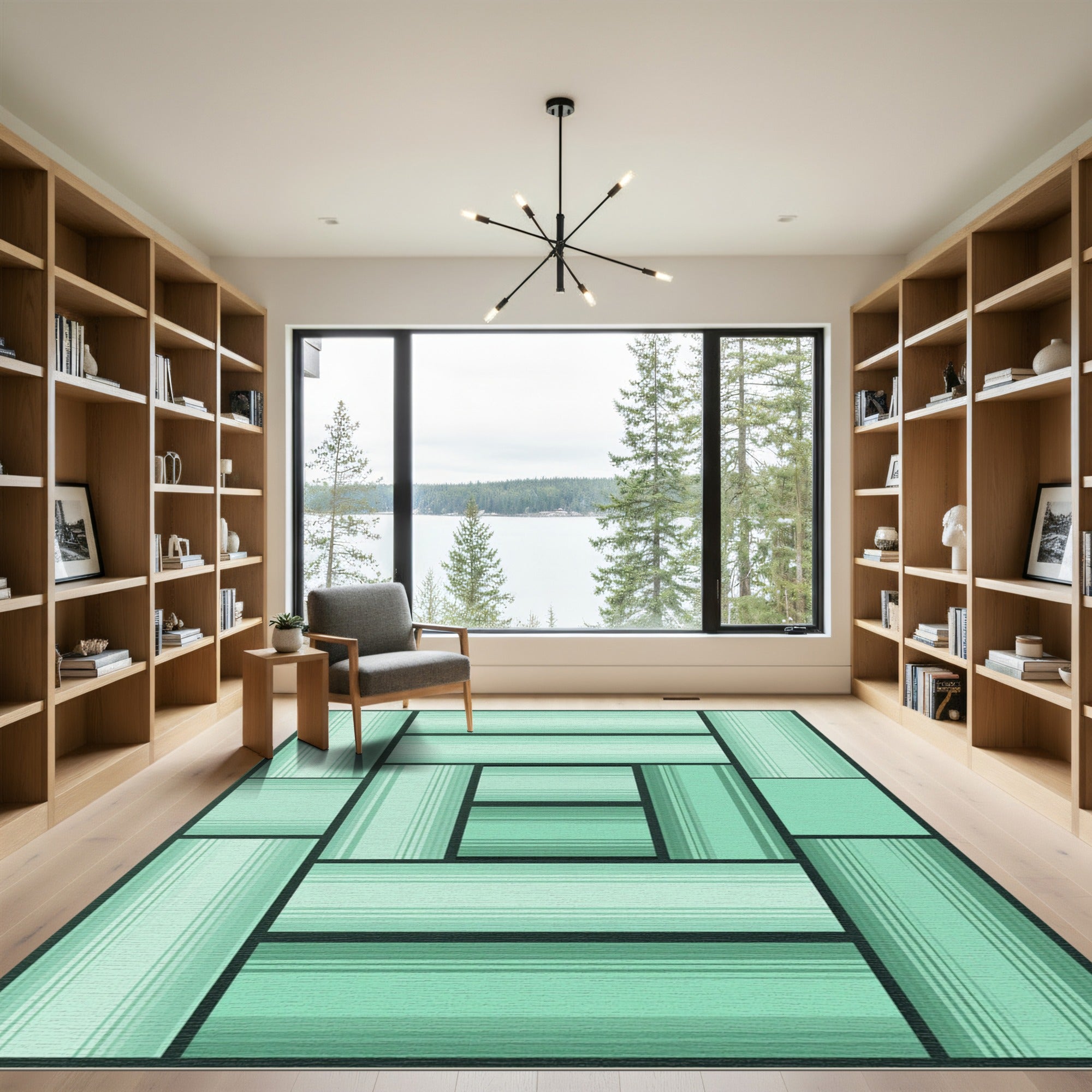Shaded Teal Stripe Geometric Blocks Rug