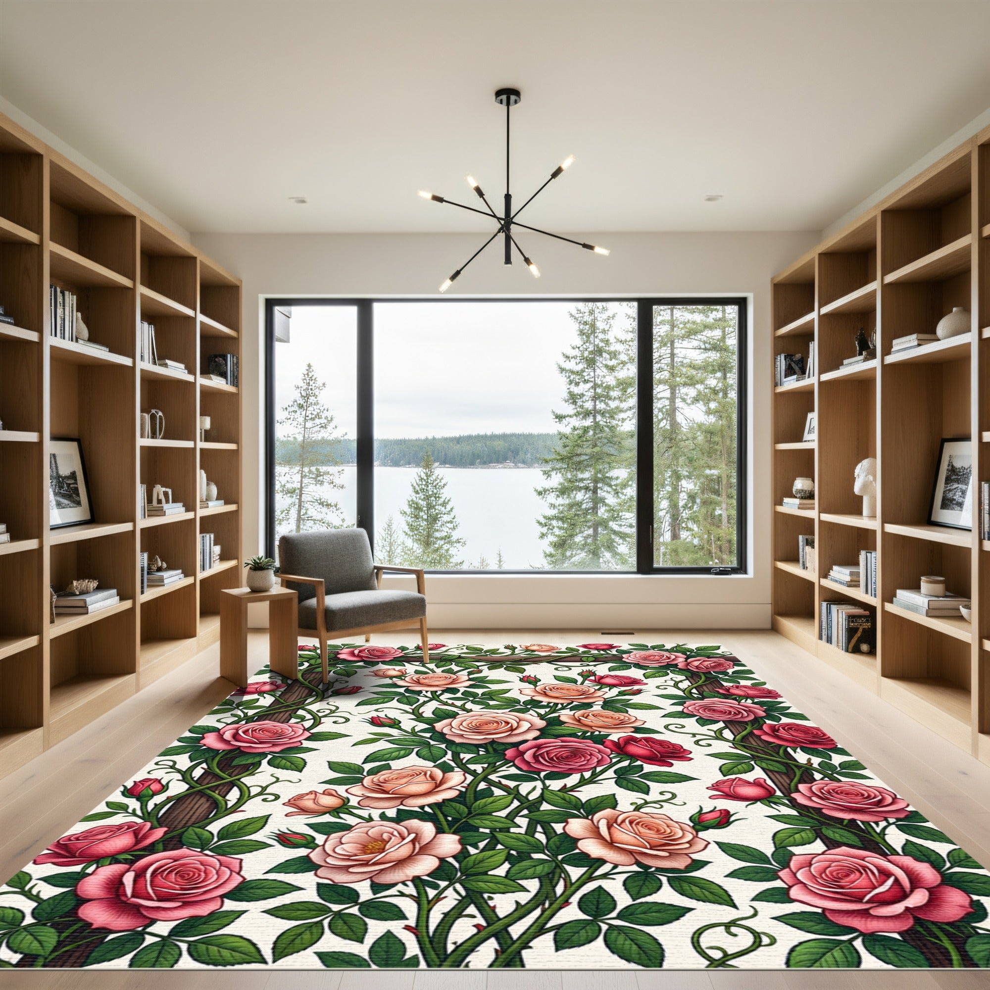 Romantic Pink Rose Trellis Floral Rug