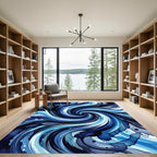 Deep Blue Swirling Watercolor Waves Rug