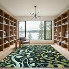 Lush Green Botanical Ivy Vine Swirls Rug