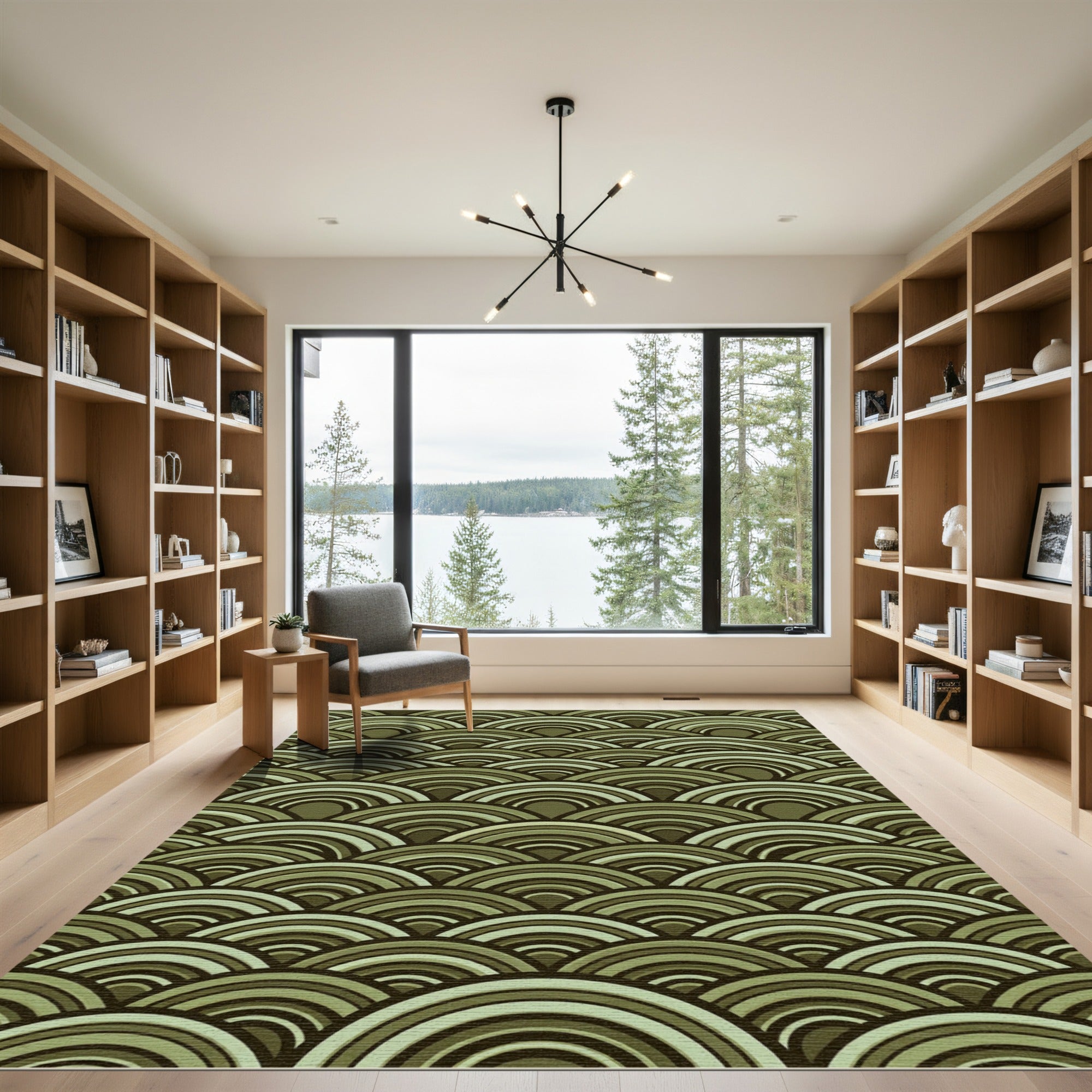 Sage Green Scalloped Arch Waves Rug