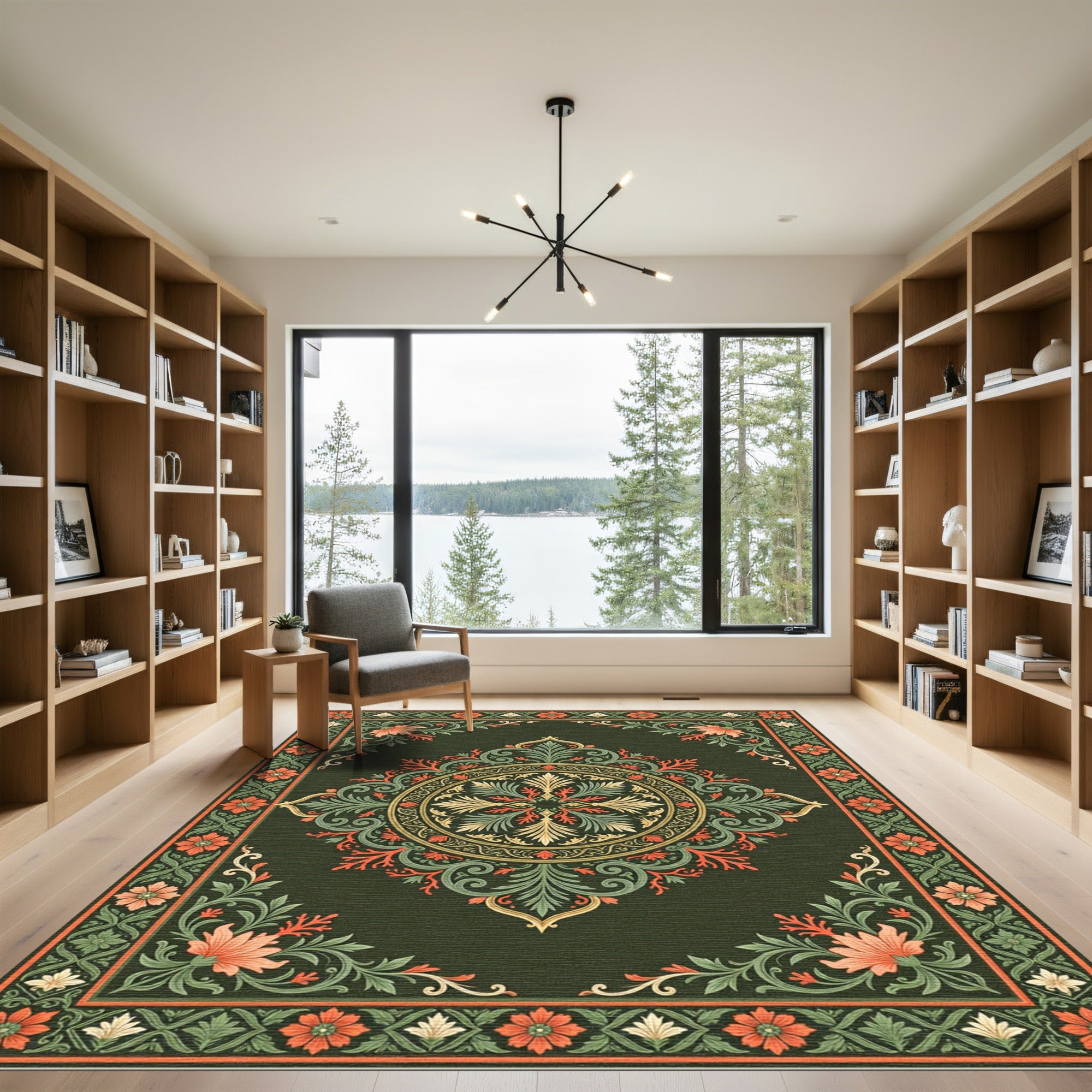 Ornate Botanical Medallion Sage Gold Flourish Rug
