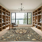 Elegant Golden Floral Hexagon Medallion Rug
