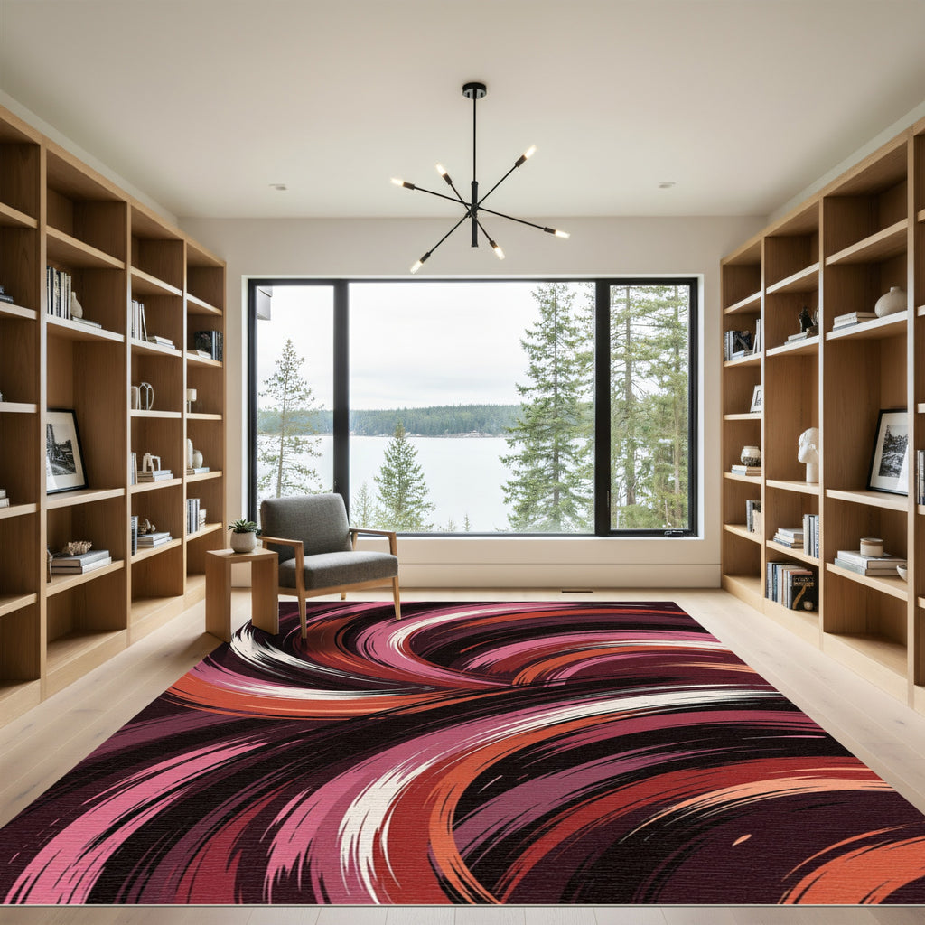 Burgundy Pink Swirl Brushstroke Rug