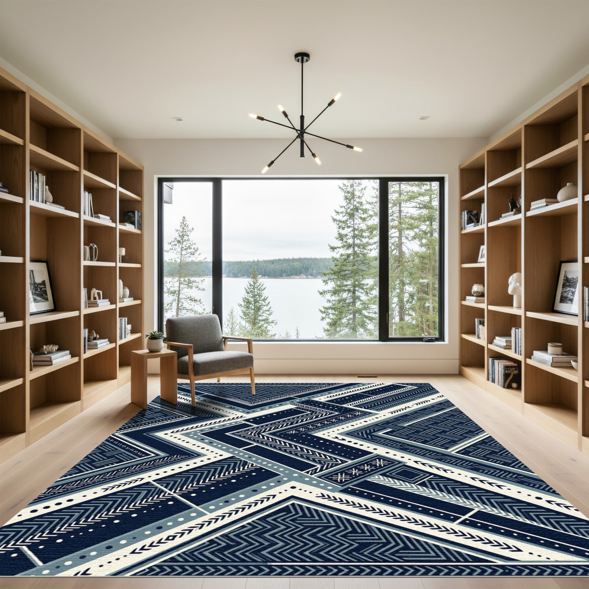 Navajo Blue Geo Stripes Composition Rug