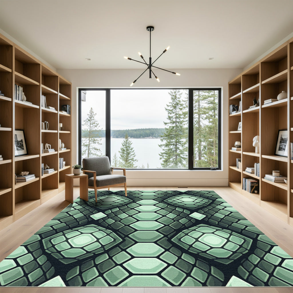 Geometric Emerald Reptile Scale Sphere Rug