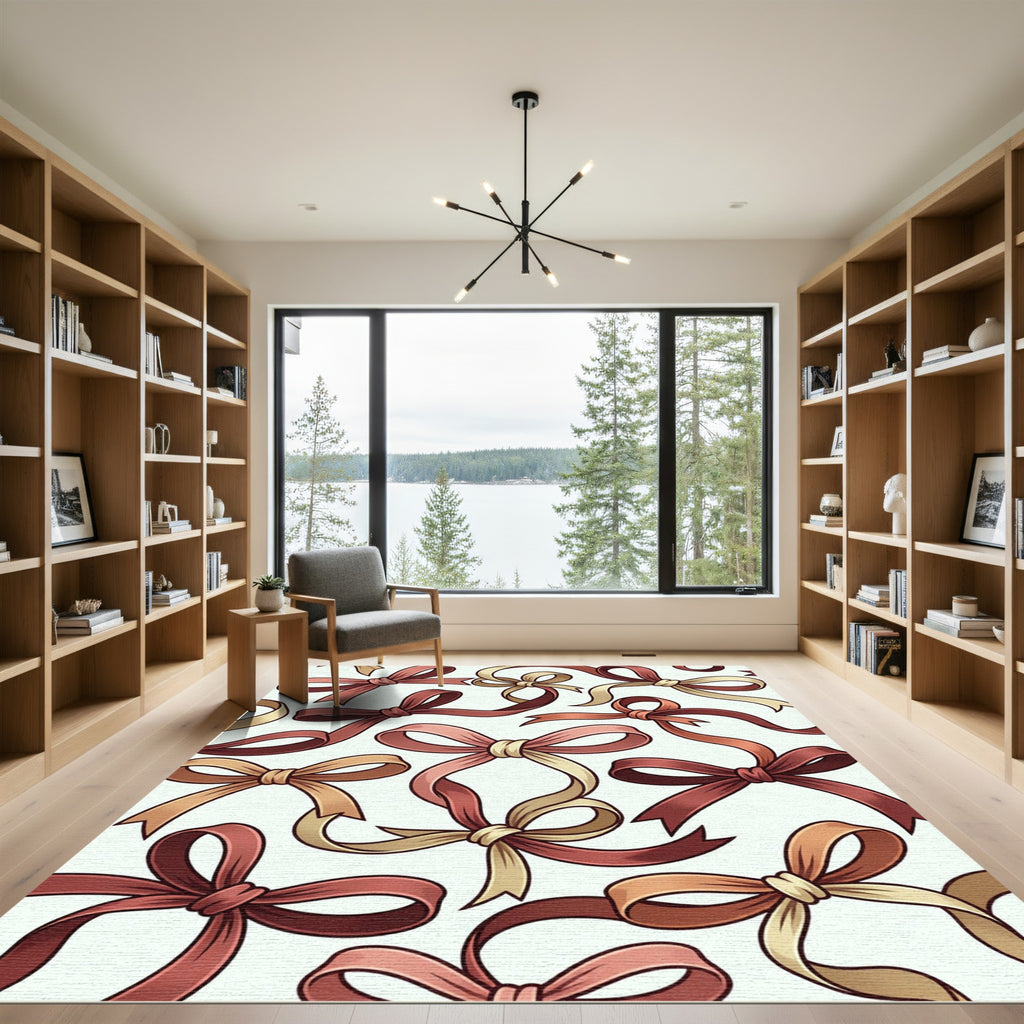 Whimsical Earthy Ribbon Knot Garden Rug