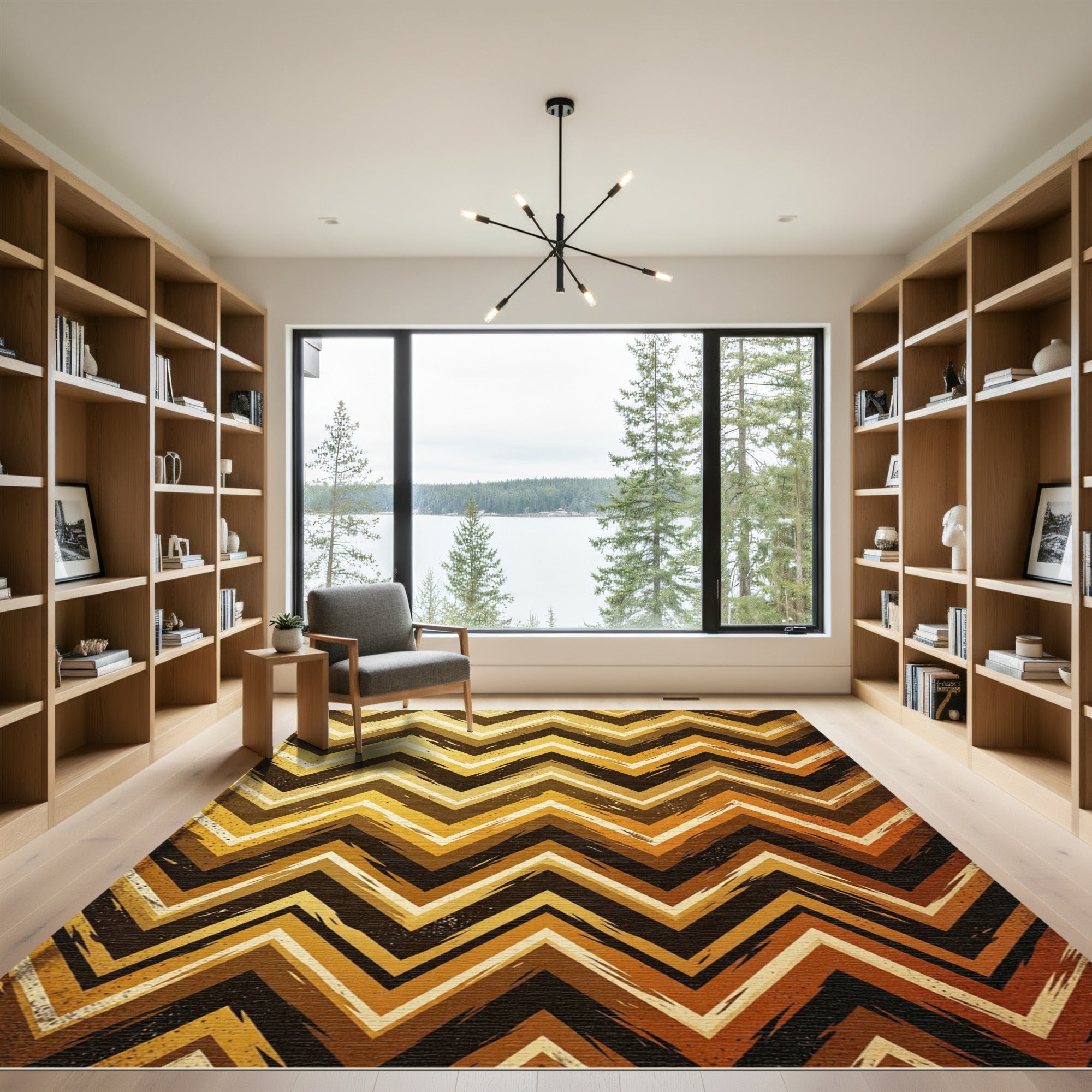 Gold Bronze Chevron Zigzag Texture Rug