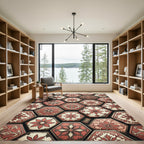 Vintage Red Floral Hexagon Medallion Rug