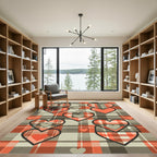 Tartan Plaid Hearts Red Gray Area Rug