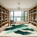 Deep Emerald Brushstrokes Abstract Rug