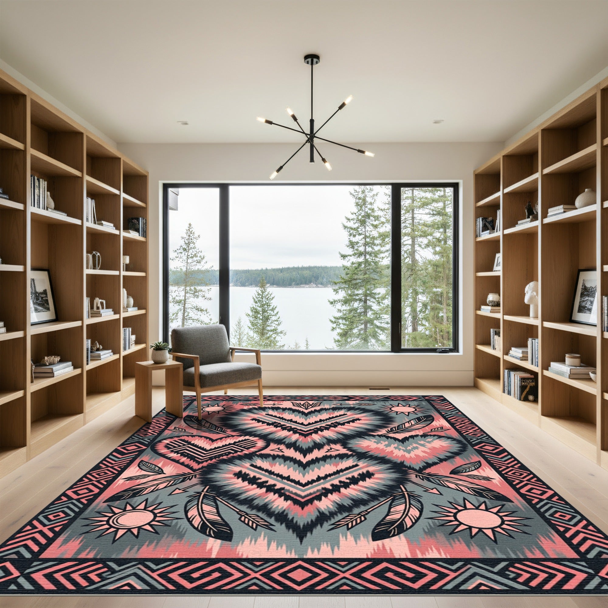 Tribal Heart Ikat Arrows Coral Gray Rug