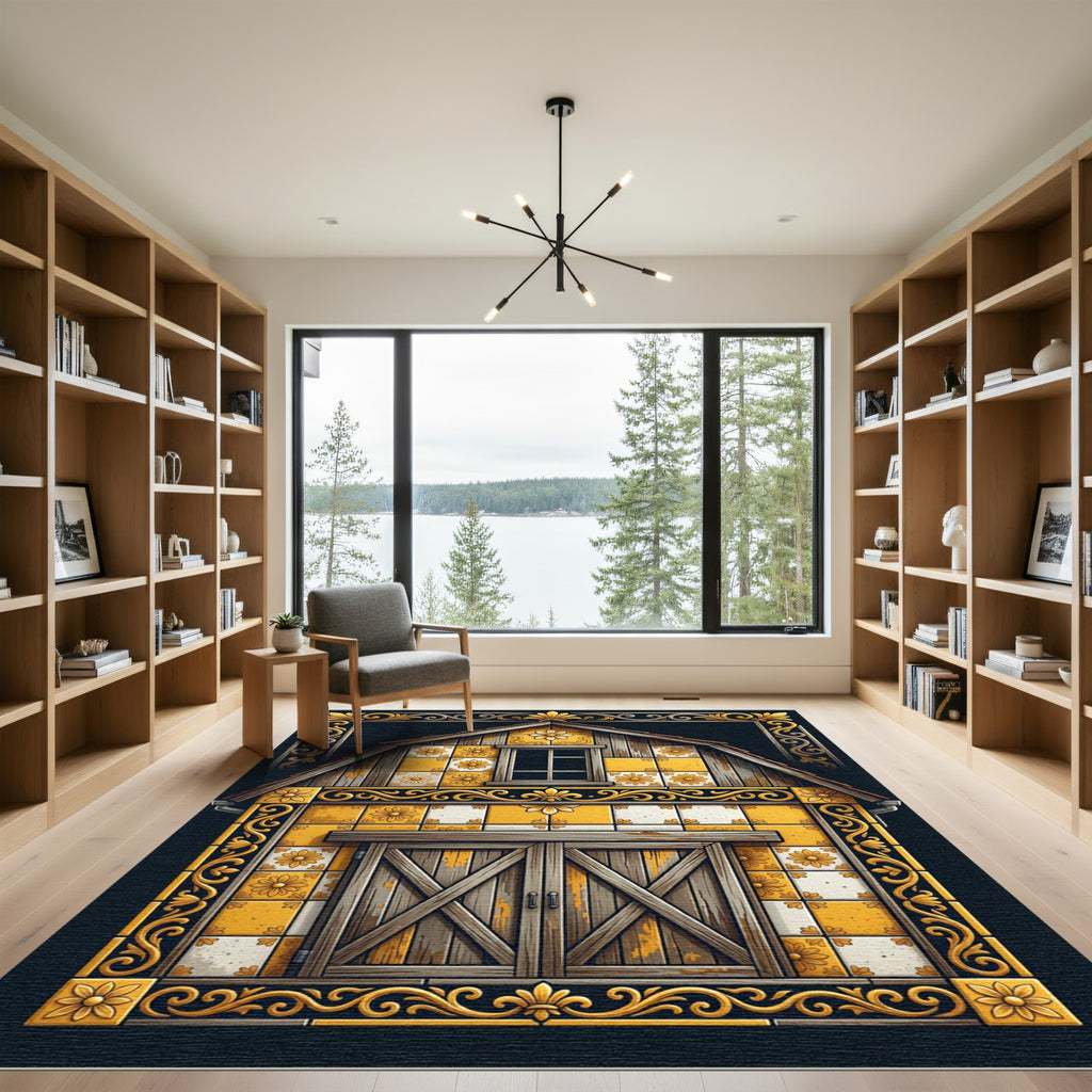 Yellow Floral Barn Tile Surround Rug