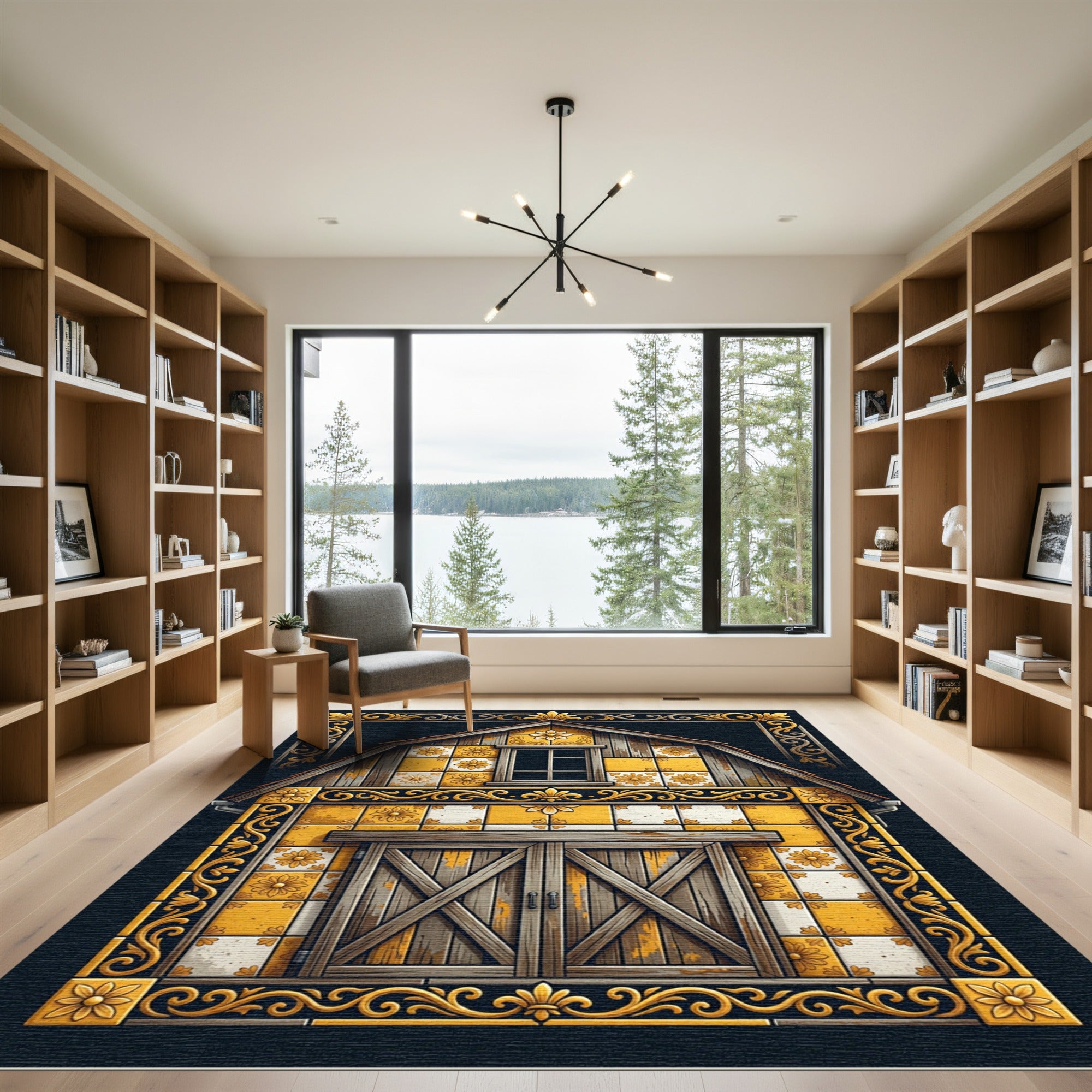 Yellow Floral Barn Tile Surround Rug