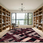 Geometric Intersecting Burgundy and Blush Plaid Rug