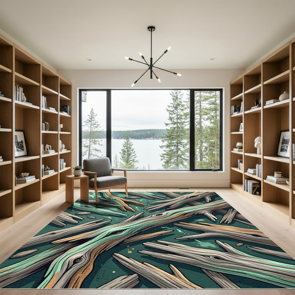 Abstract Driftwood Forest Mint Sage Green Rug