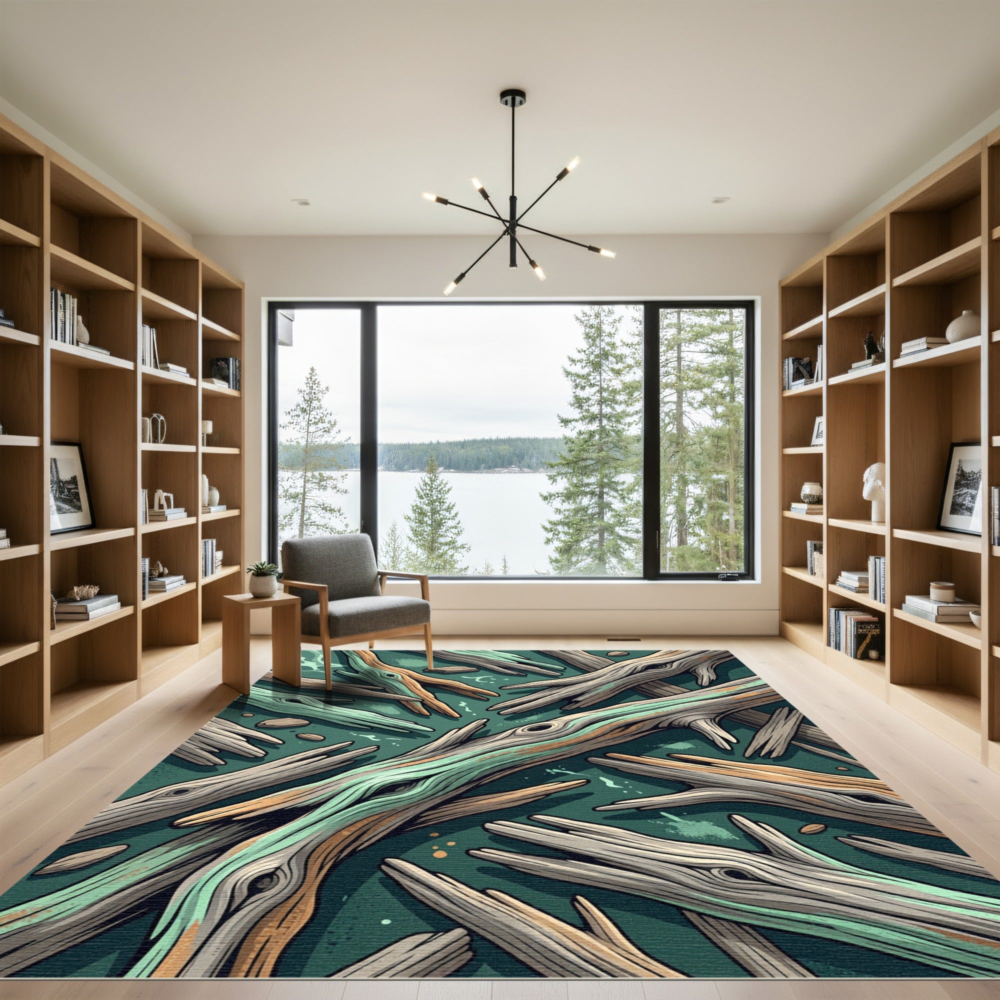 Abstract Driftwood Forest Mint Sage Green Rug