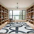 Modern Navy Leather Belt Loop Grid Rug