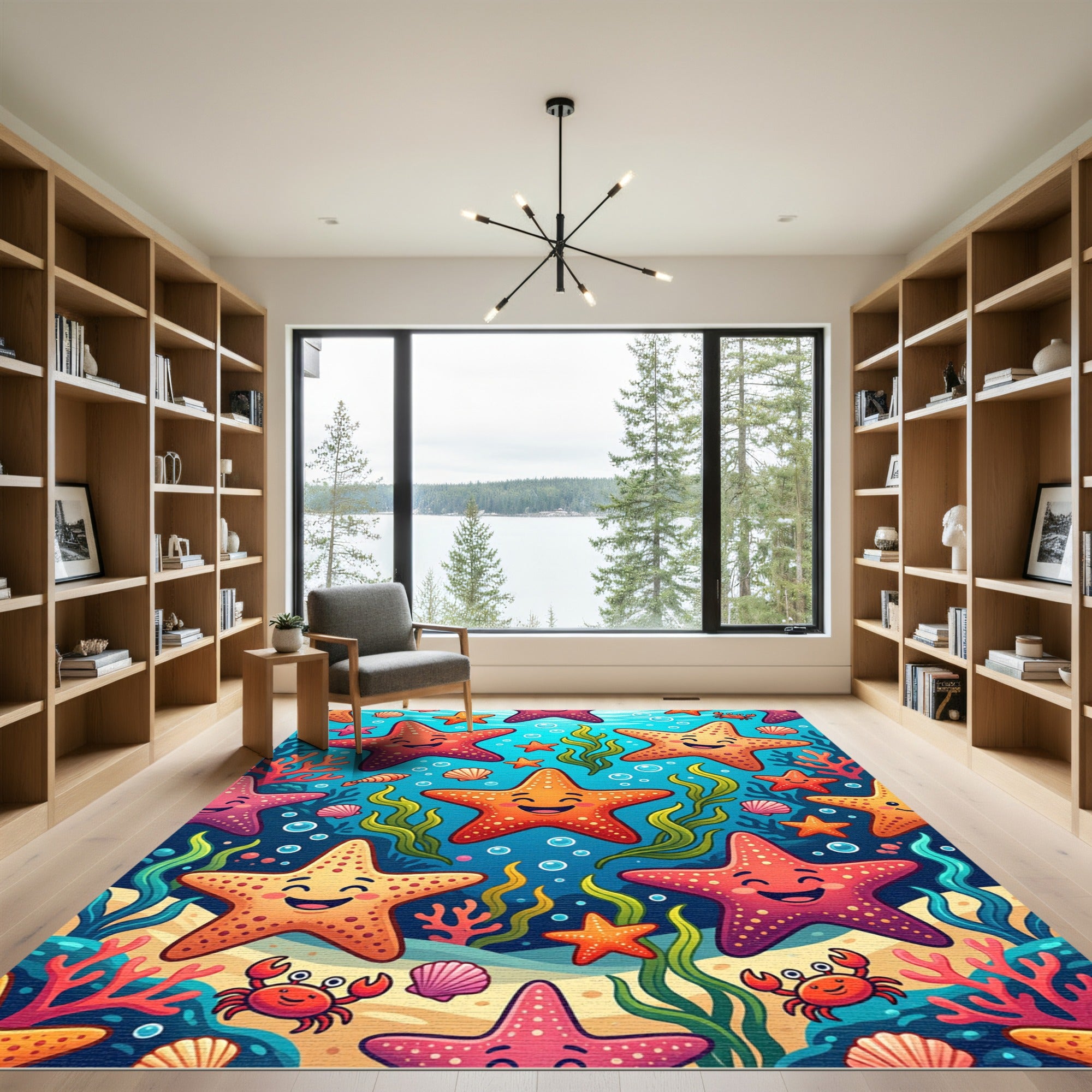 Cheerful Colorful Starfish and Crab Reef Rug