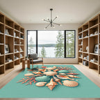 Coastal Teal Shell and Coral Arrangement Rug
