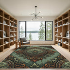 Ornate Sage Green Floral Medallion Rug