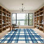 Bold Blue Tartan Plaid Check Rug