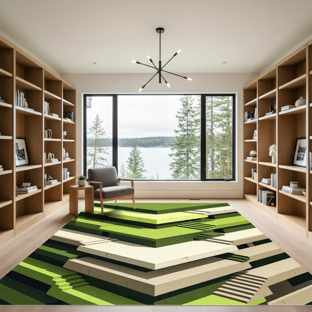 Isometric Sage Green Geometric Staircase Arch Rug