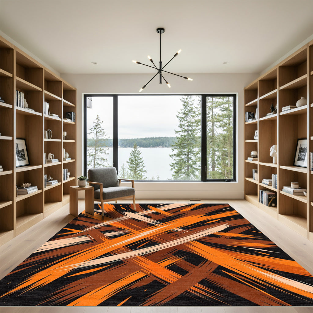 Abstract Burnt Orange Amber Diagonal Strokes Rug